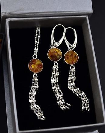 Komplet z bursztynem: naszyjnik i kolczyki, Barbara Fedorczyk