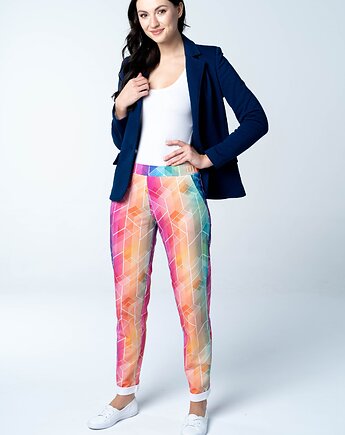 Spodnie damskie Vibrant Rainbow proste wielokolorowe z dresówki
