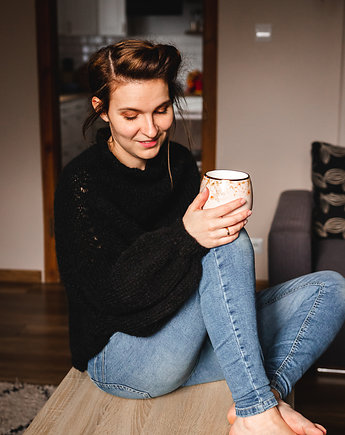 Sweter na drutach, sweter z szerokimi rękawami, sweter z alpaki