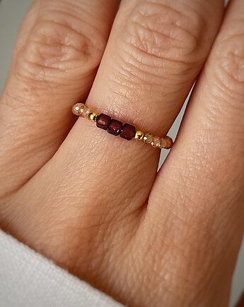 Pierścionek granat cyrkonia szampańska, Bring Biżuteria