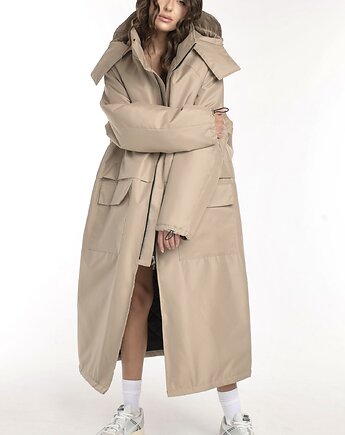 Ocieplana Parka Longline Hoodie Oversize Mocca