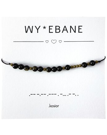 Bransoletka prezent - WYJEBANE - Obsydian złocisty, Hematyt - siła - UNISEX
