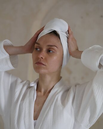 Muślinowy turban na włosy ecru
