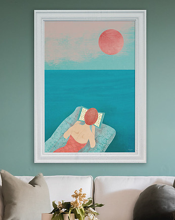 Nad morzem z książką - plakat fine art