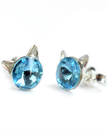 Koty! kolczyki - kryształy Swarovski Aquamarine