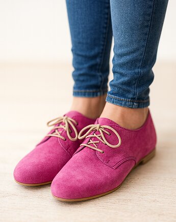 Zamszowe, skórzane buty damskie Oxford