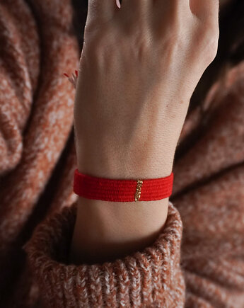 Czerwona bransoletka handmade - na szczęście, Słońcem Tkane