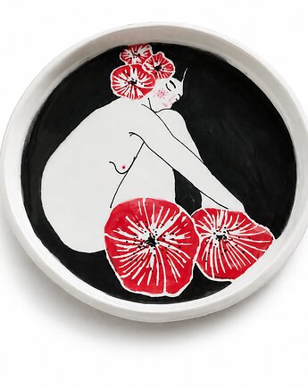 Talerz ceramiczny Kobieta i kwiaty