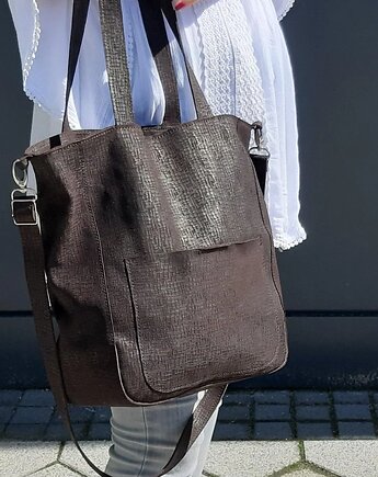 Brązowa czekoladowa skórzana torebka na ramię, Łagoda