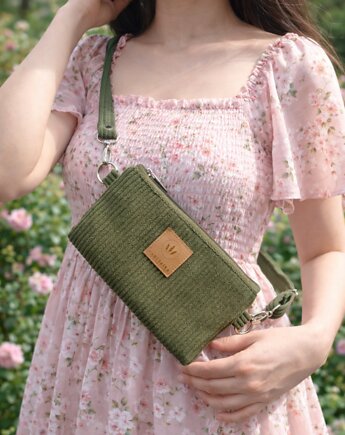 Sztruksowa mini nerka saszetka na telefon Khaki