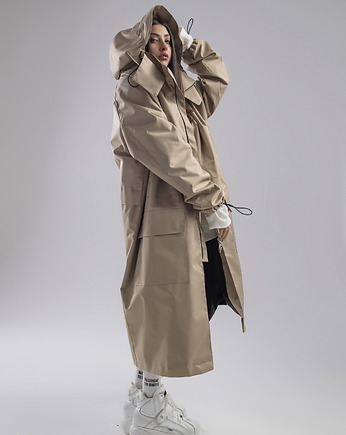 Parka Longline Hoodie Oversize mocca ocieplana