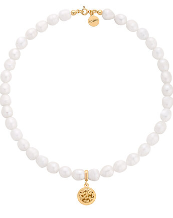 Złoty naszyjnik z pereł naturalnych z medalionem z listeczkami, SOTHO