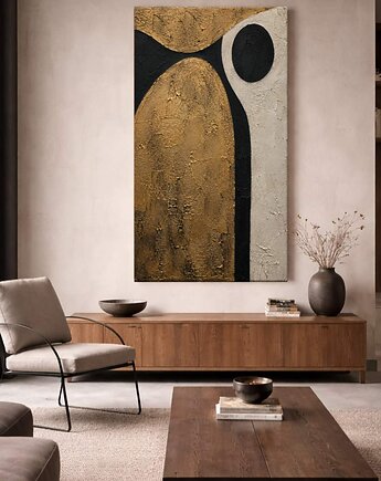 Obraz artystyczny 80x160cm w kolorach złoty kremowy czarny