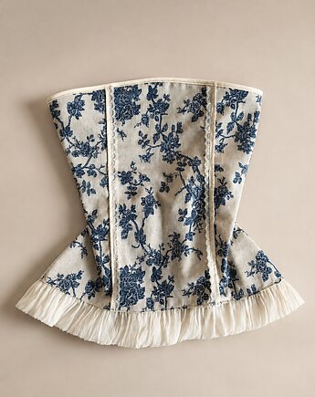 Gorset Blue de Jardin, top w stylu francuskim, wiązany z tyłu