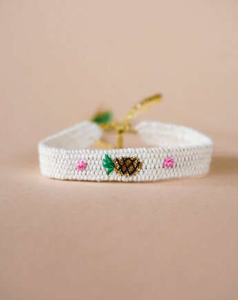 Tkana bransoletka z ręcznym haftem - "Ananas", Słońcem Tkane