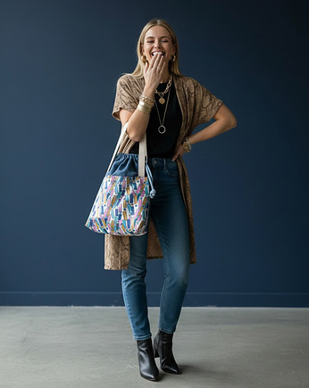 Torba granatowa handmade unikatowa torba dla mamy z mocowaniami do wózka