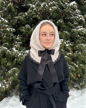 Balaclava Hoshi z kokardą wełna merino & baby alpaka handmade