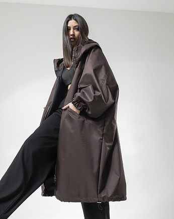 Ocieplany Płaszcz longline hoodie oversize praline