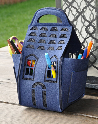 Domek z filcu na kredki - granatowy - przybornik, Beltrani