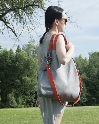 TORBA HOBO XXL - szary, pomarańcz, PRACOWNIA 166