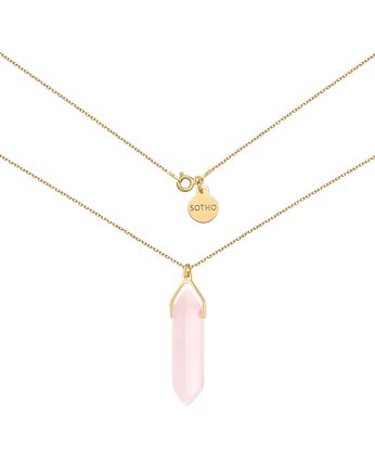 Złoty naszyjnik z dużym kwarcem różowym, SOTHO