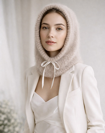 Balaclava ślubna Anti-Bride z alpaki i merino ręczna robota marcepan