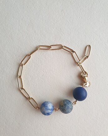 Bransoletka FANABERIA kulki, lapis lazuli, jaspis z łańcuchem, modesign