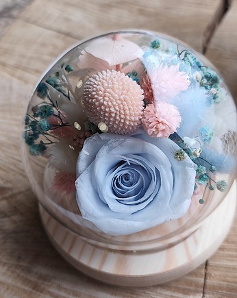 Wieczna róża w szkle prezent na rocznicę dekoracja do domu dekoracja handmade, miaukramy