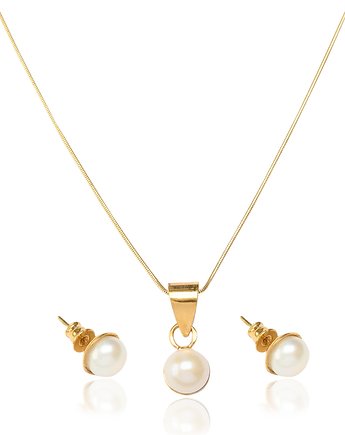 Komplet srebrny, pozłacany z perłami, Ade Art