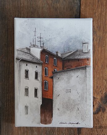 Obrazek - śląskie podwórko - 15x21cm - oryginał na płótnie