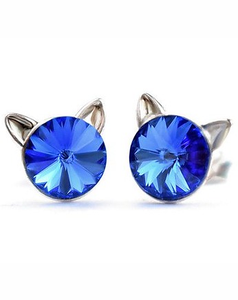 Kolczyki - kryształy Swarovski-kotki Sapphire (mniejsze)
