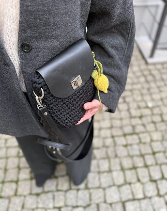 Mini Elegant Bag - czarna z plecionym paskiem