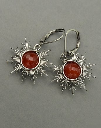 Czerwone kolczyki słońce gwiazdki karneol wire wrapping słoneczka