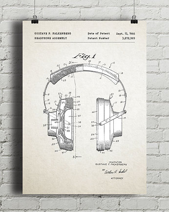 Słuchawki - patent - plakat vintage