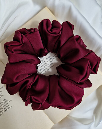 Scrunchie Raspberry Wine XL - gumka do włosów satynowa bordowa