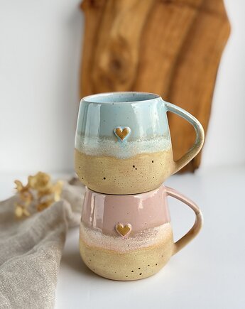 2 x Kubek ceramiczny - Różowe i niebieskie migdały z sercem