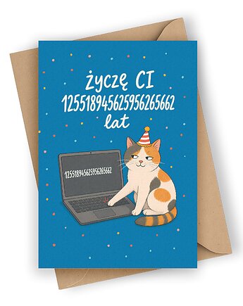 Kartka urodzinowa z kotem- Życzę Ci 125..lat!