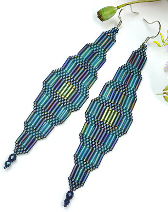 Groty niebieskie, "indiańskie" kolczyki, beading