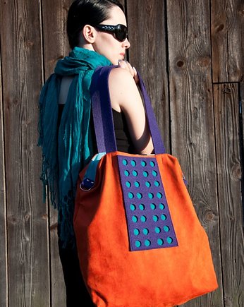 Torba hobo XXL - pomarańcz, fiolet, szmaragd, PRACOWNIA 166