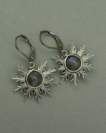 Kolczyki słoneczka niebieski labradoryt wire wrapping