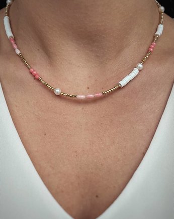 Naszyjnik wakacyjny Koraliki Katsuki i Perły Naturalne