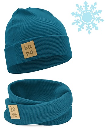 Czapka zimowa dzianinowa z kominem - morski, bubalove