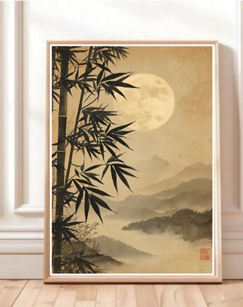 PLAKAT  bambus, japandi dekoracja ścienna, vintage ilustracja japońska