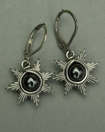 Małe kolczyki słońce hematyt wire wrapping słoneczka gwiazdki