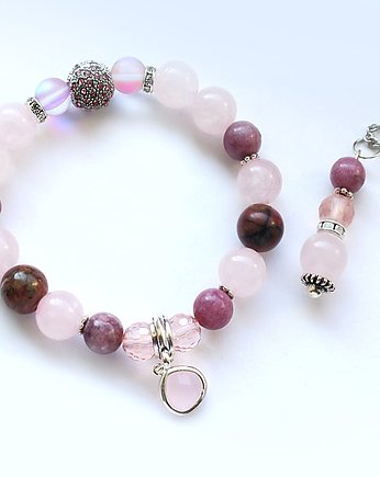 komplet kwarc różowy + rodonit + lepidolit, KEIT