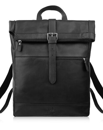 Plecak roll top skórzany vintage na laptopa miejski czarny unisex AY-32-BL