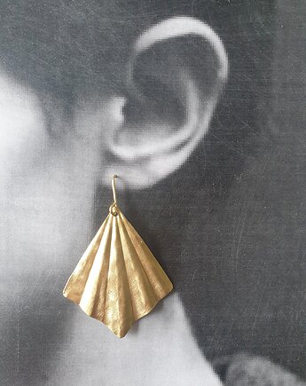 Kolczyki ORIGAMI duże wachlarze, mosiądz surowy złoty, modesign