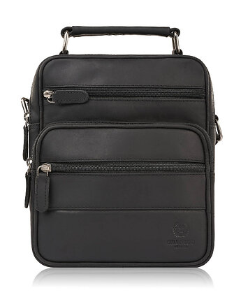 SASZETKA MĘSKA NA RAMIĘ SKÓRZANA VINTAGE DO PRACY CZARNA T-128-HBL, Paolo Peruzzi