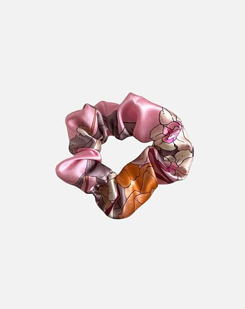 Jedwabna scrunchie gumka frotka midi kwiaty różowa
