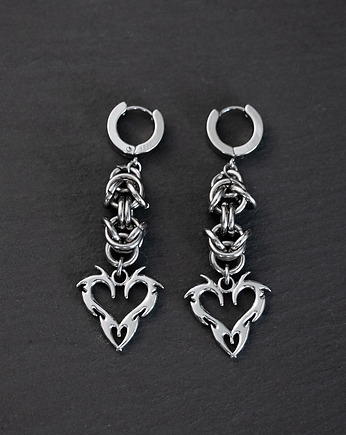 Chain mail y2k goth *Hexed Heart* kolczyki stal nierdzewna